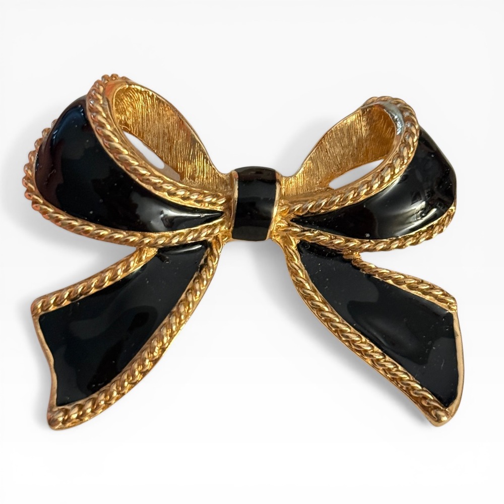 K.J.L. for Avon Vintage Black Enamel Gold Tone Bow bolo Kenneth Jay Lane - Picture 6 of 8